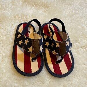 Natural Steps Toddler Sandals in Red, White & Blue Flag Print